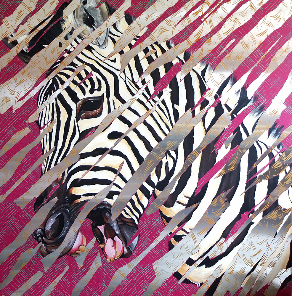   -   Zebra , Acrylic paint on metal, 4 feet by 4 feet, 2016  